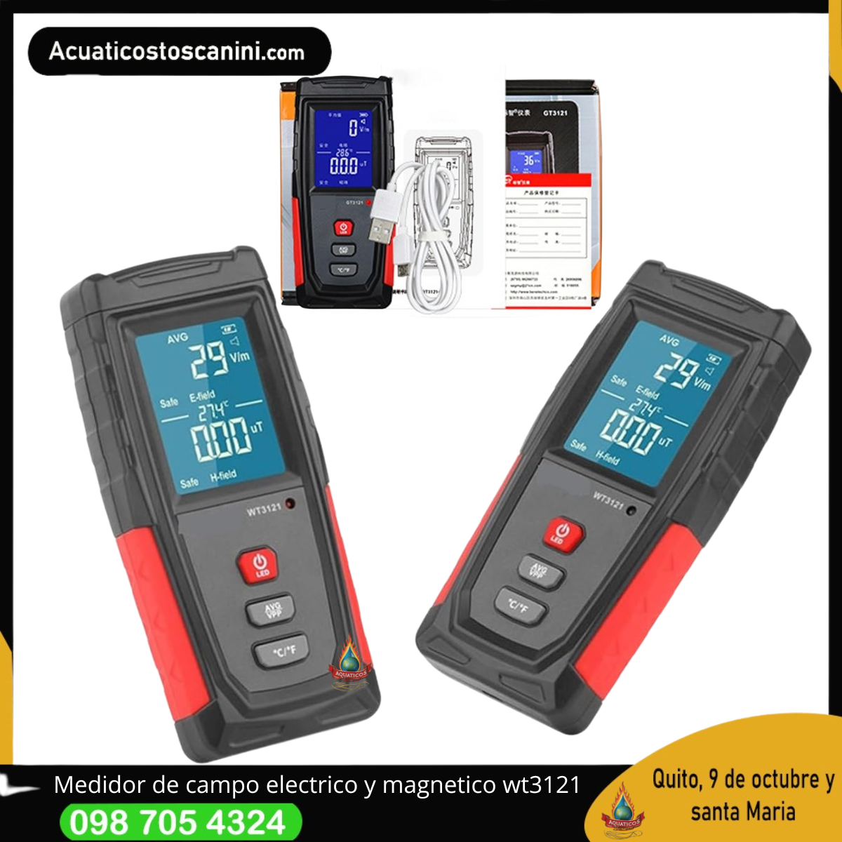 Medidor de campo electrico y magnetico digital WT3121