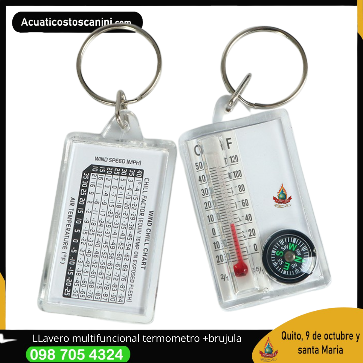 Termometro +brujula en un solo llavero