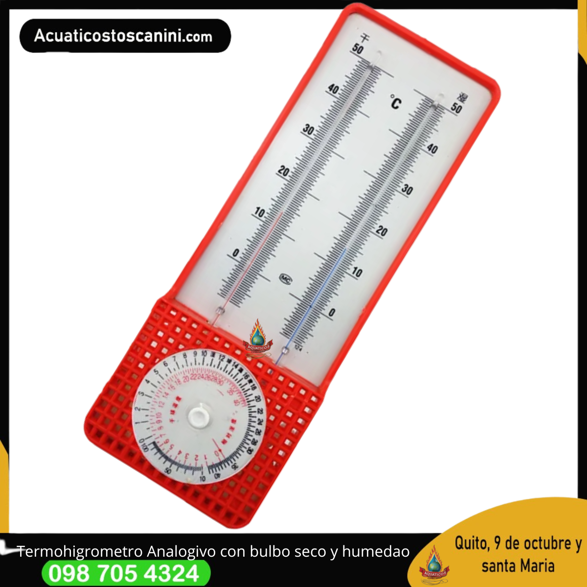 Termohigrometro Analogico con doble bulbo seco y humedo