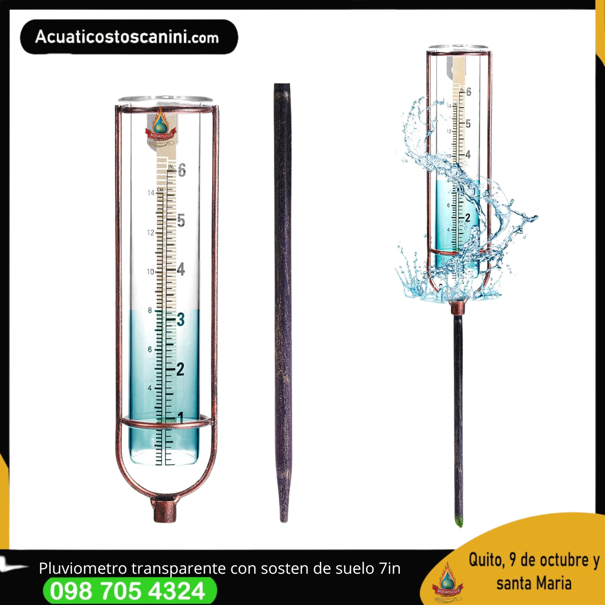 Pluviometro decorativo con sosten de suelo de 7 pulgadas