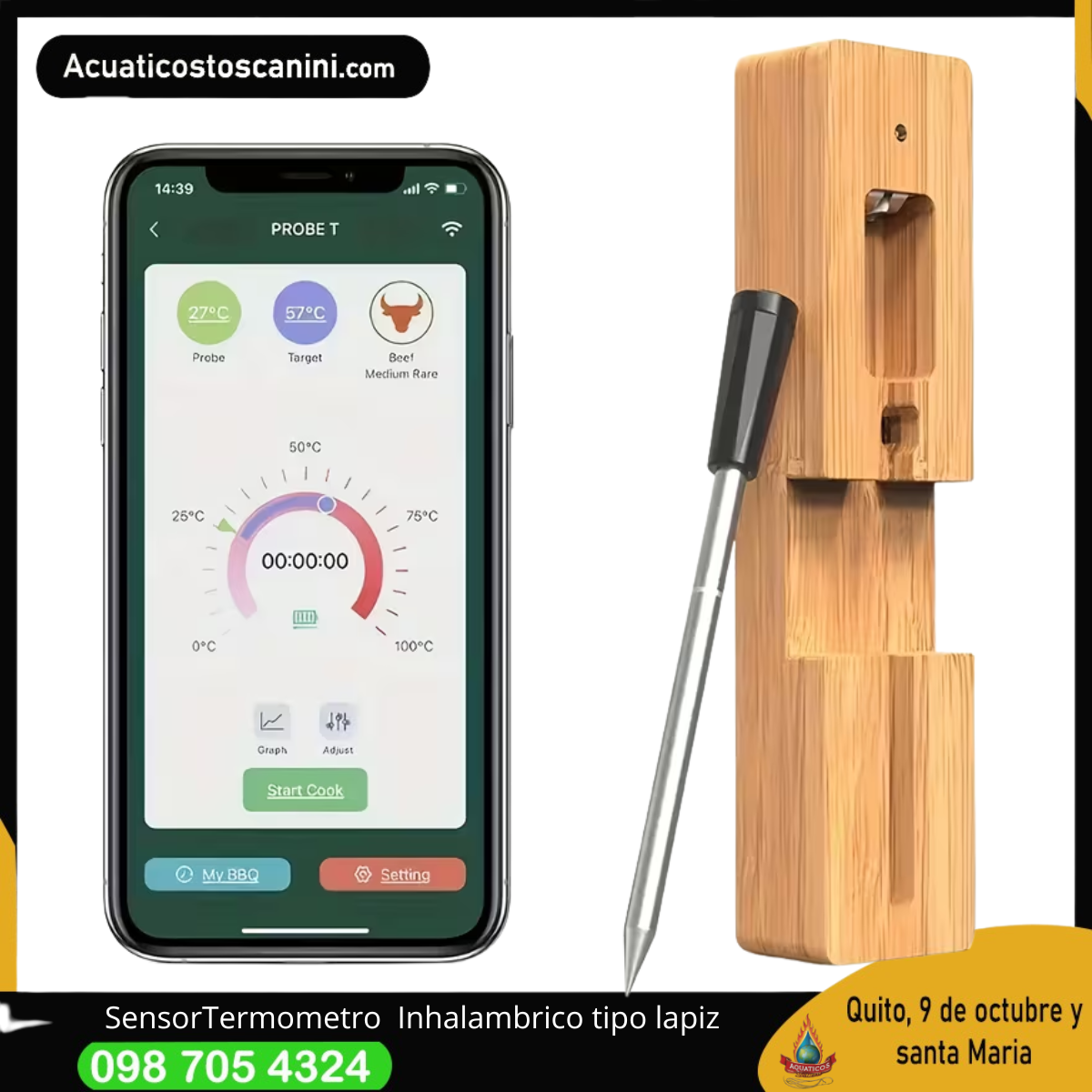 Termocupla inhalambrica para medicion interna de temperatura con verificacion via bluethooth