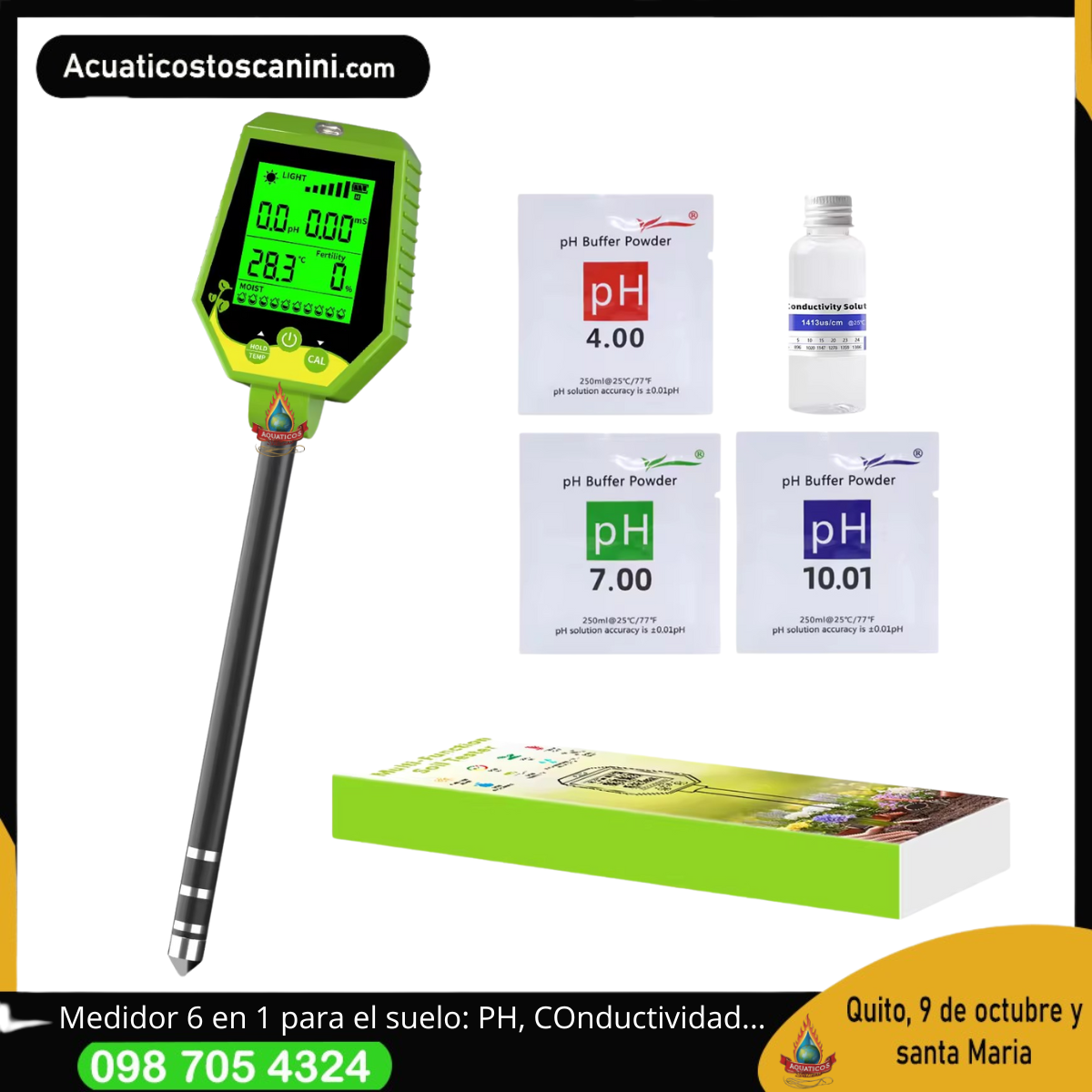 Multiparametro para suelo 6 en 1 pH Conductividad electrica Canctidad de Luz, Fertilidad temperatura