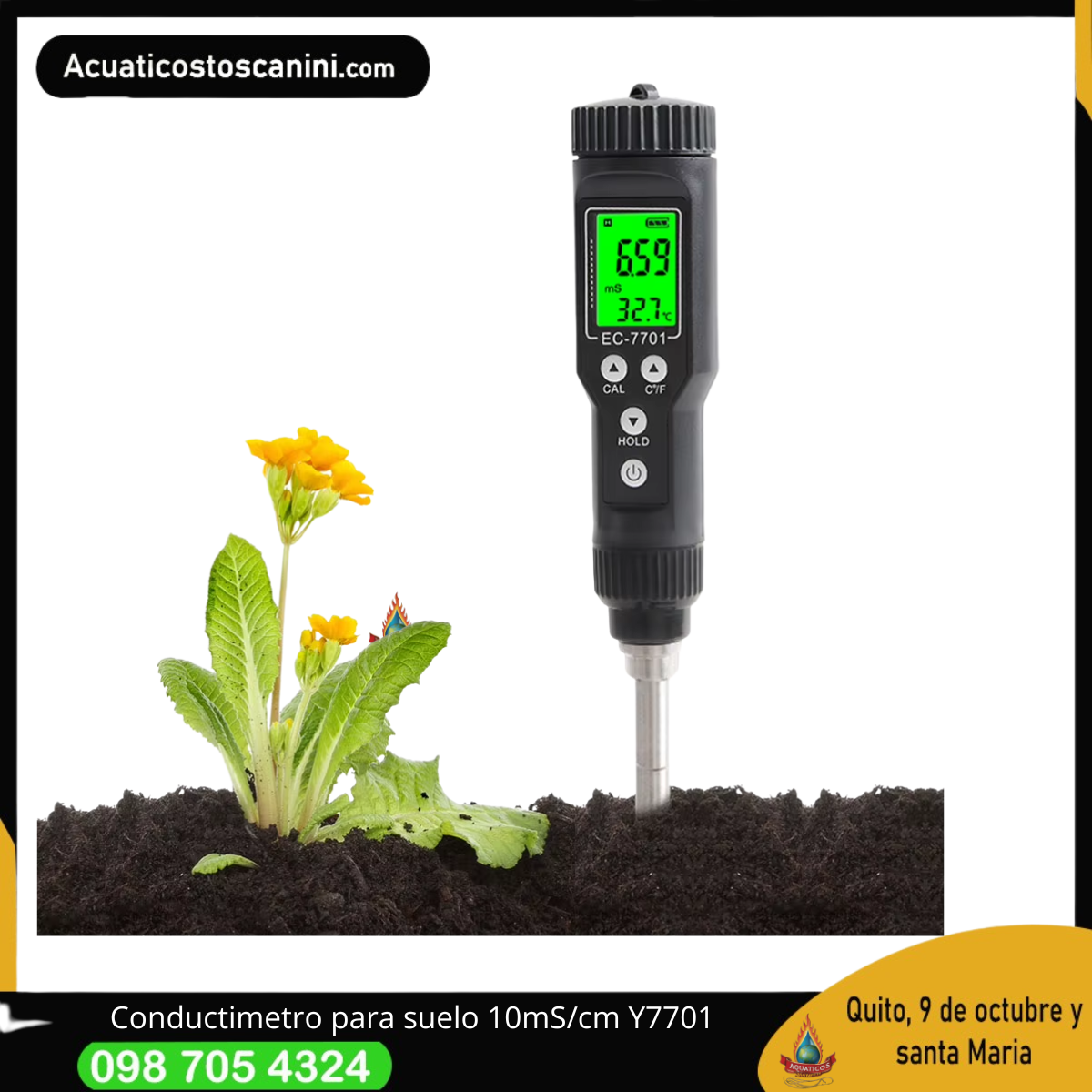 Medidor Profesional de Conductividad (EC) y  Temperatura del Suelo hasta 10 mS/cm