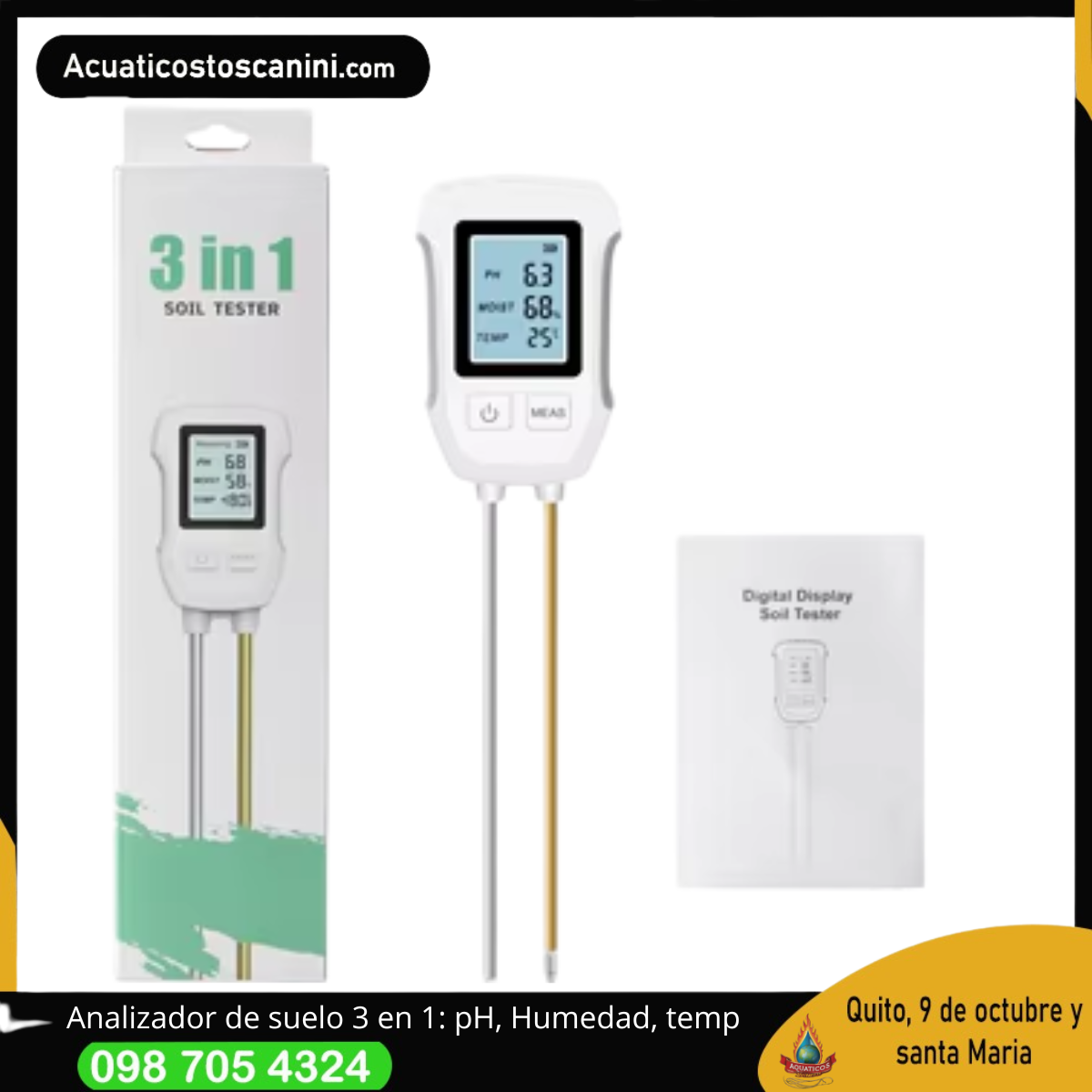 🌱 Medidor Digital 3 en 1 – pH / Humedad / Temperatura del Suelo