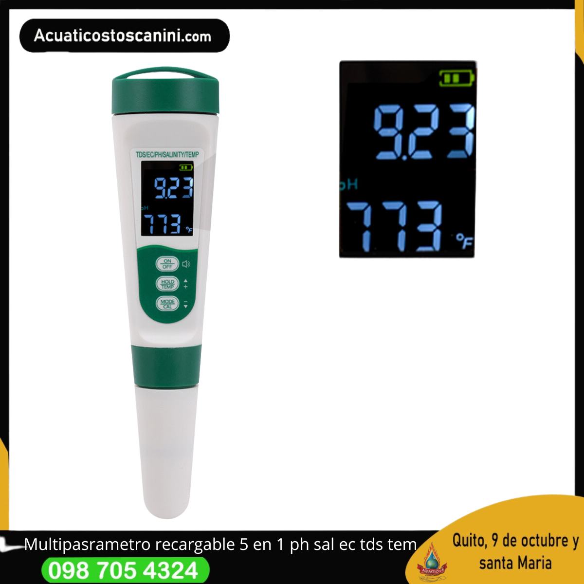 Medidor 5 en 1 (TDS/EC/PH/SALINIDAD/TEMP)