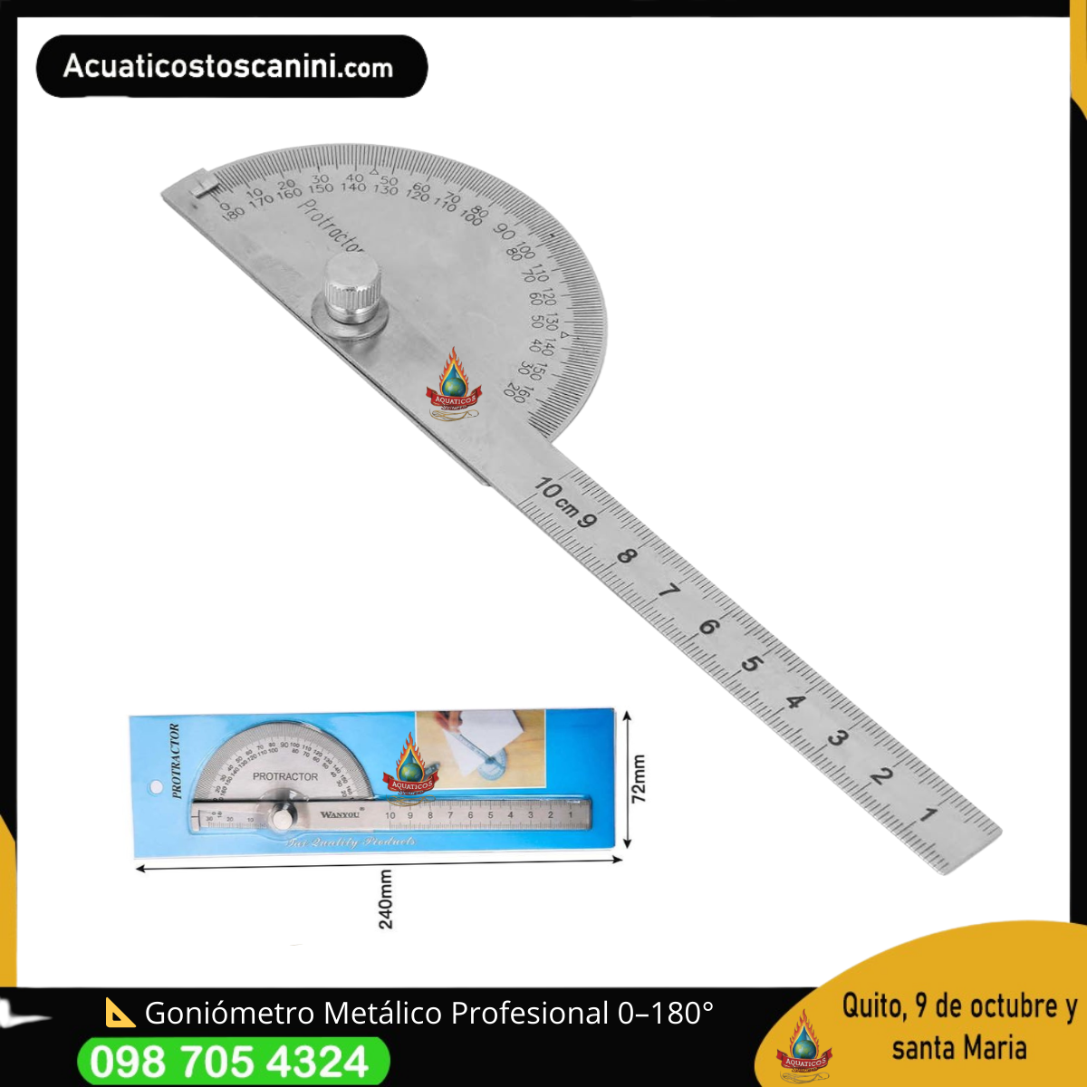 📐 Goniómetro / Transportador Metálico Profesional 0–180°