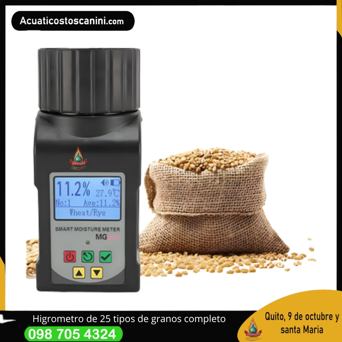 Medidor Inteligente de Humedad de 25 tipos de Granos