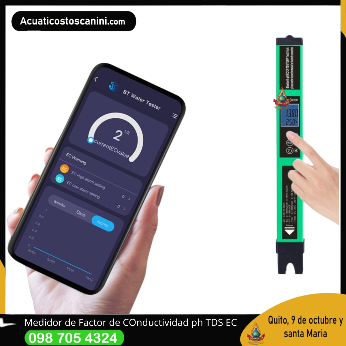 Medidor digital 5 en 1: pH, EC, TDS, CF y temperatura con alta precisión,