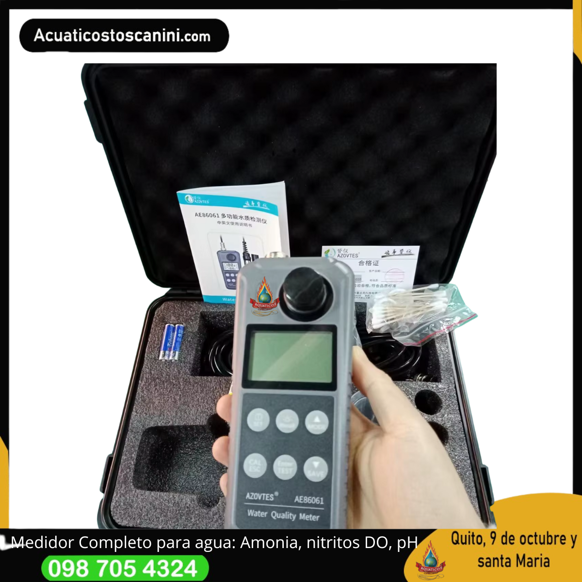 Medidor Profesional de Calidad de Agua Oxigeno Disuelto  pH Amonio NItrito