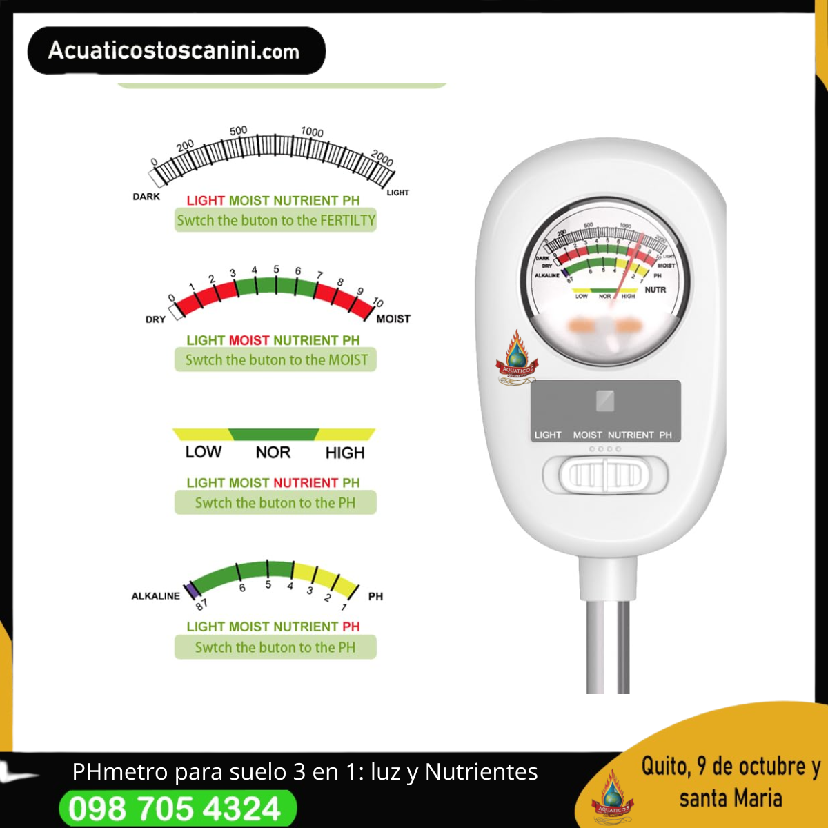 🔍 Herramienta integral para medir el estado real del suelo en segundos: Ph, luz y Nutrientes