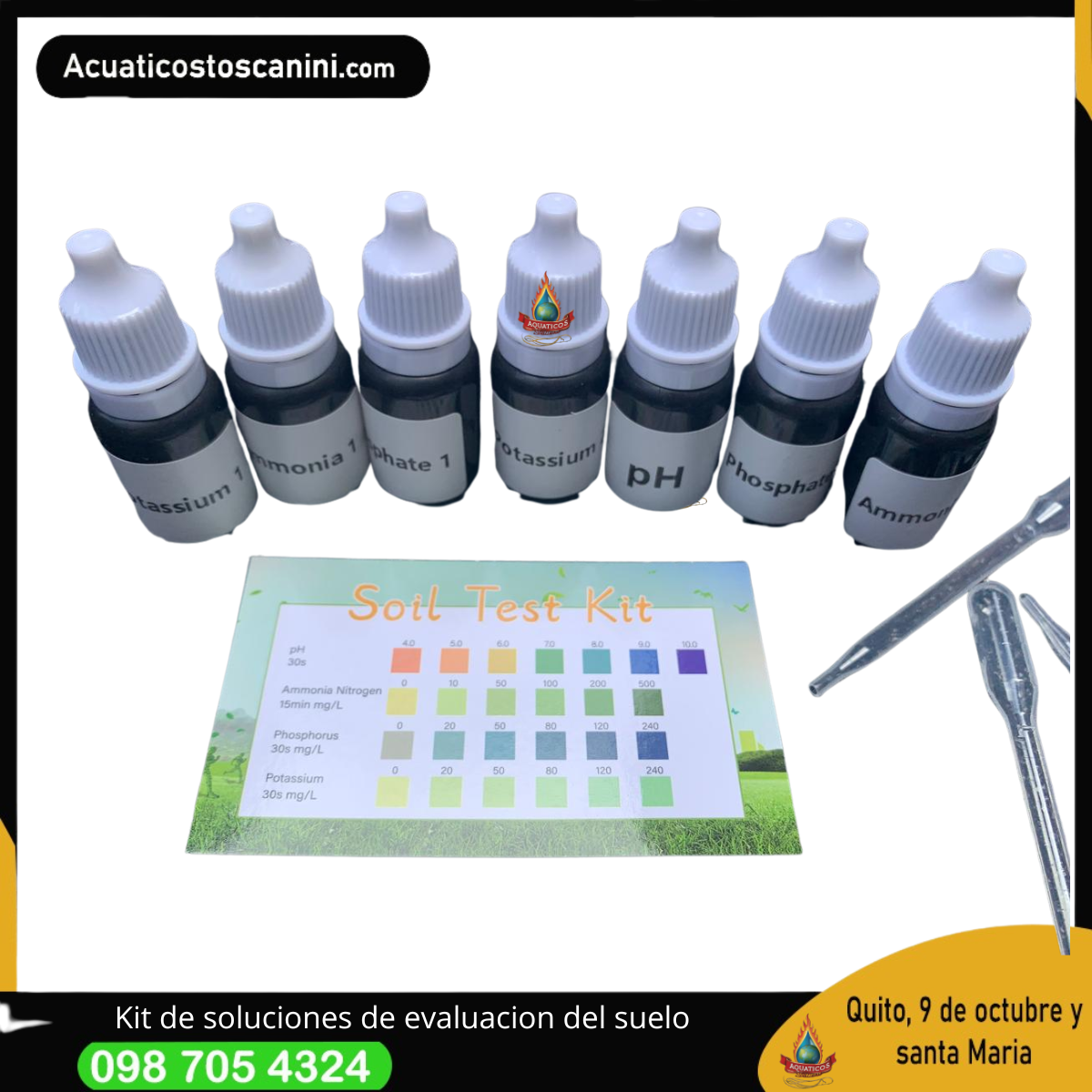 🔍 Kit químico para análisis rápido de suelo (pH, Nitrógeno, Fósforo y Potasio).