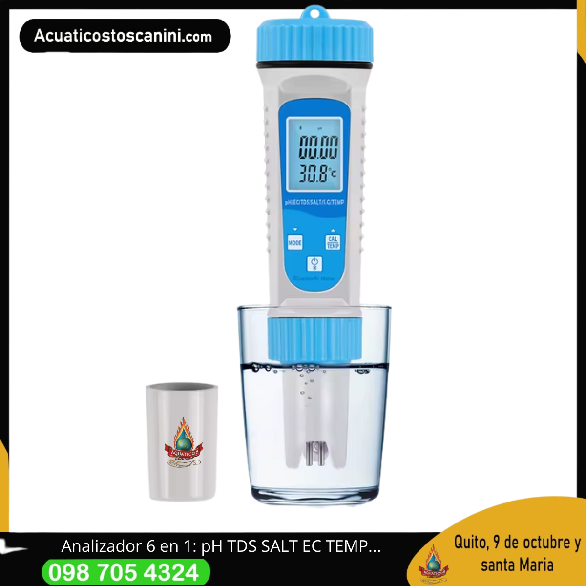 medidor digital 6 en 1 ideal para análisis pH, CE (conductividad), TDS, salinidad y temperatura