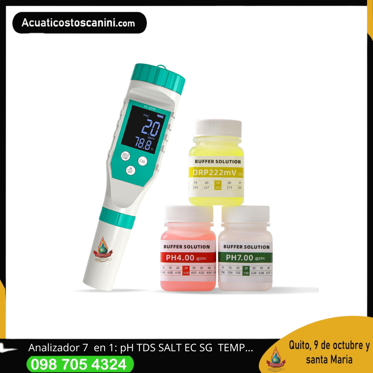 🌊 YY-1070 – Medidor Digital Multiparámetro Profesional 7 en 1 FAC • ORP • pH • Salinidad • EC • TDS • Temperatura