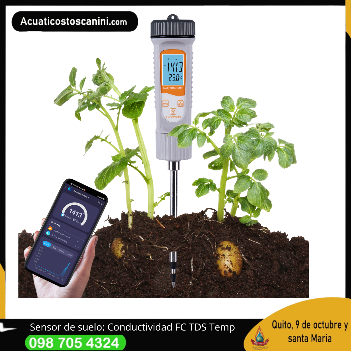 Electro para suelo que mide conductividad electrica Factor de Conductvidad Solidos Disueltos Totales Temp