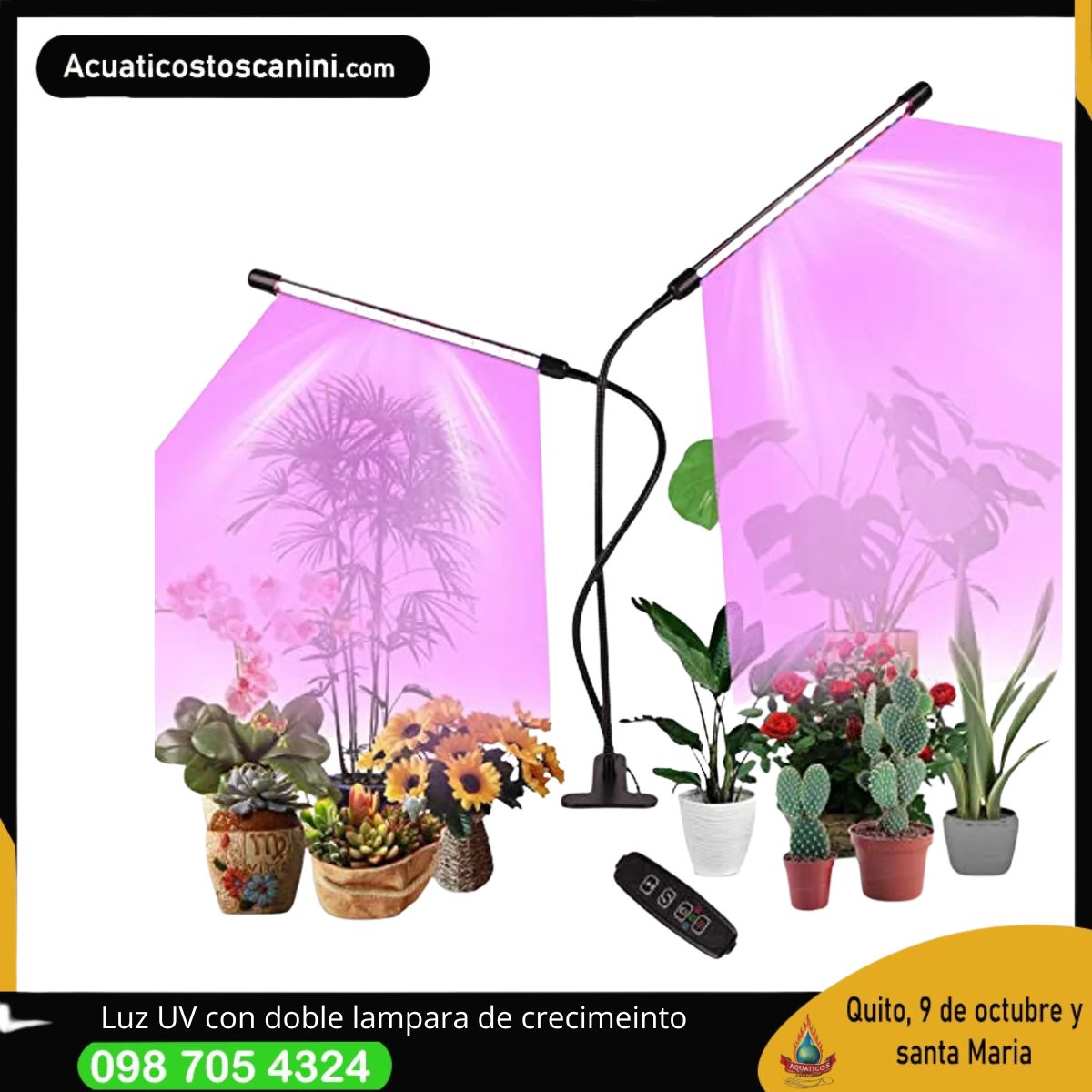 lámpara LED para crecimiento de plantas con doble brazo flexible