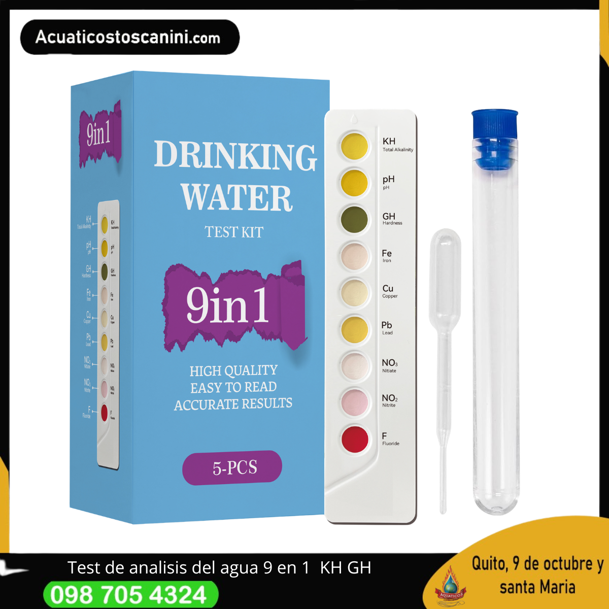 Test de Analisis del agua 9 parametros en una sola prueba
