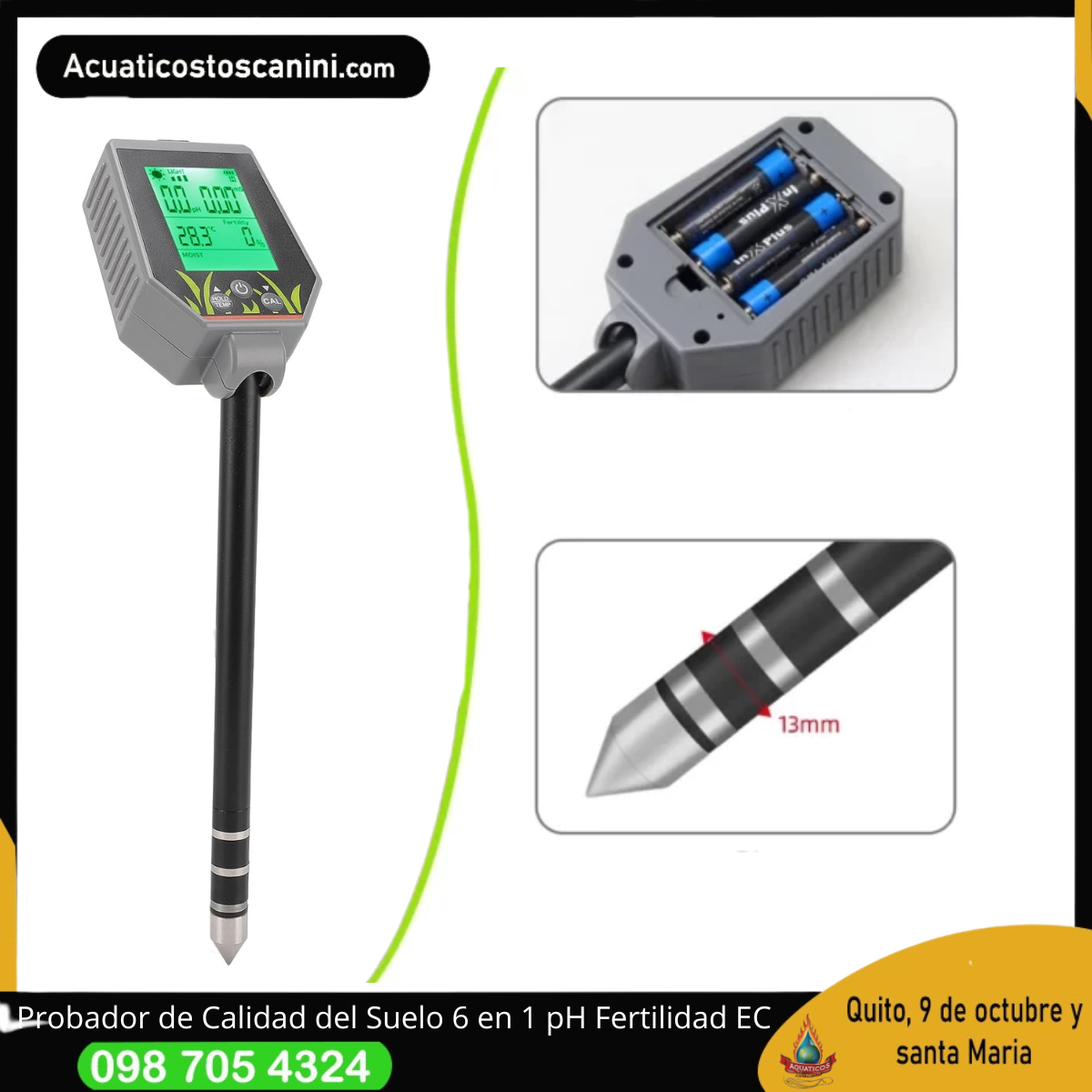 Medidor profesional para suelos pH Conductividad Electrica Fertilidad Temperatura