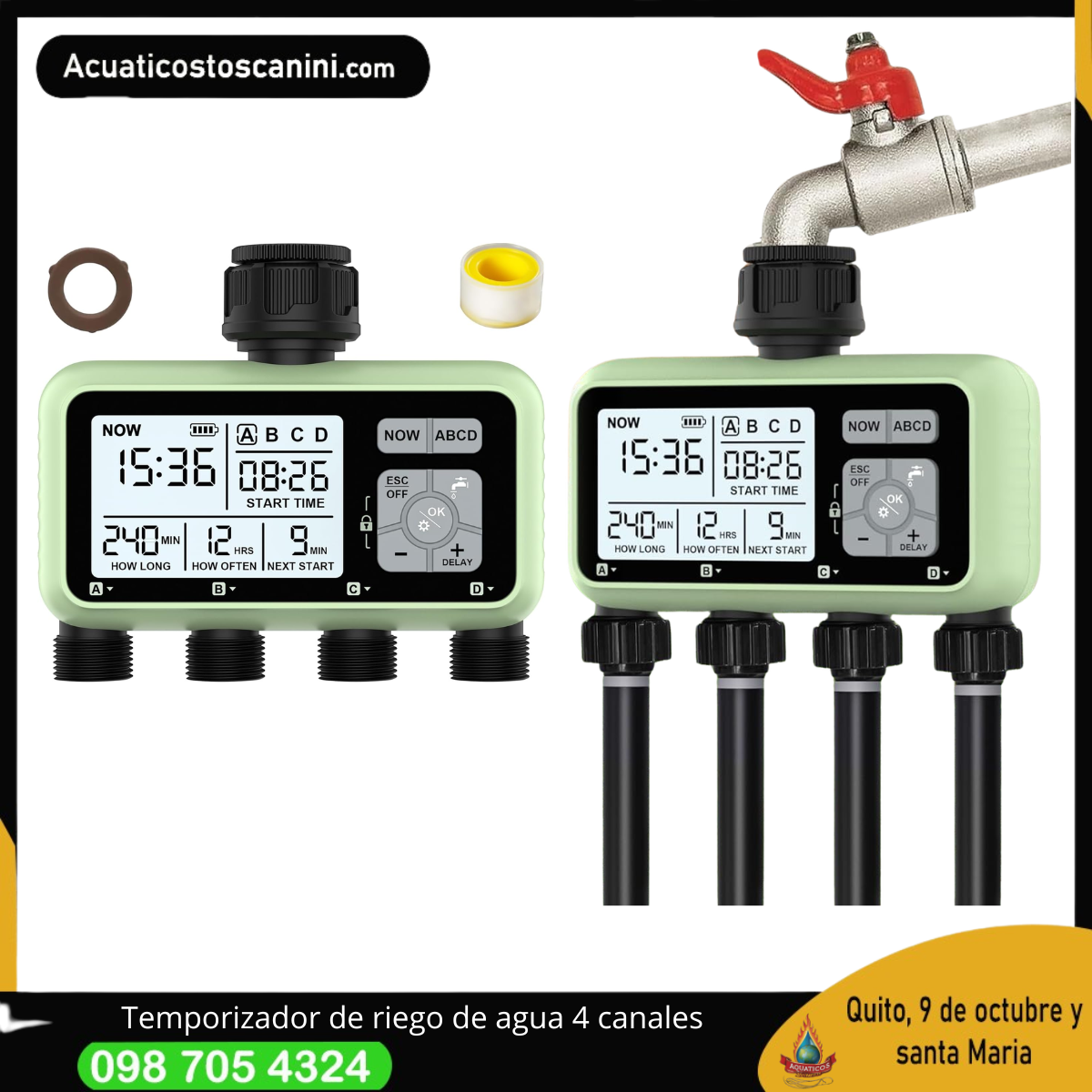 Temporizador Programable para riego de 4 canales