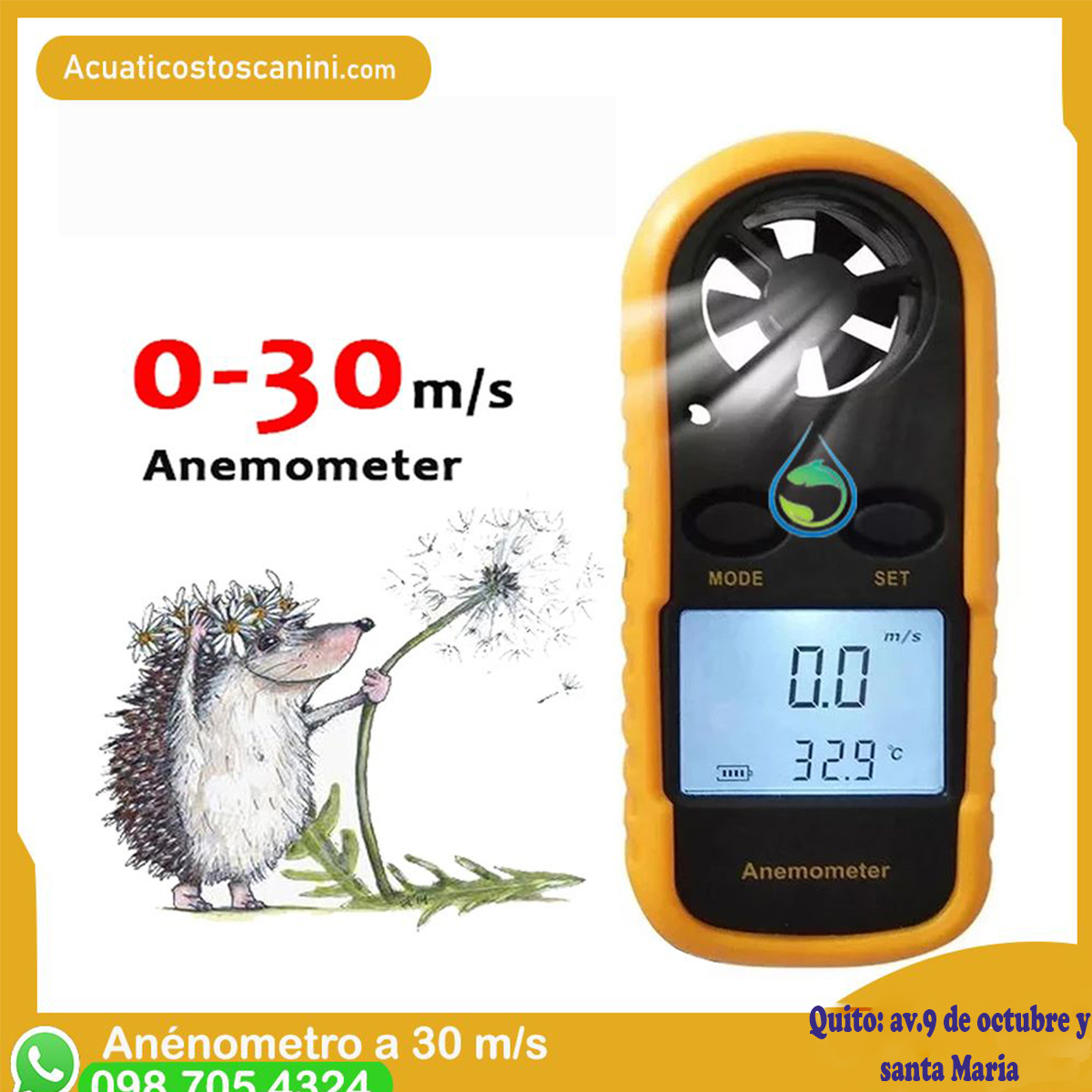 Anenómetro Digital Medidor de la velocidad del viento 30m/S paracaídas montañismo 