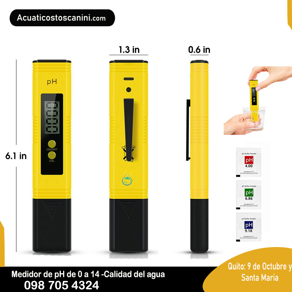 Medidor de pH Digital Doble Decimal 0.14 calibración Automática color amarillo para agua líquidos vinos
