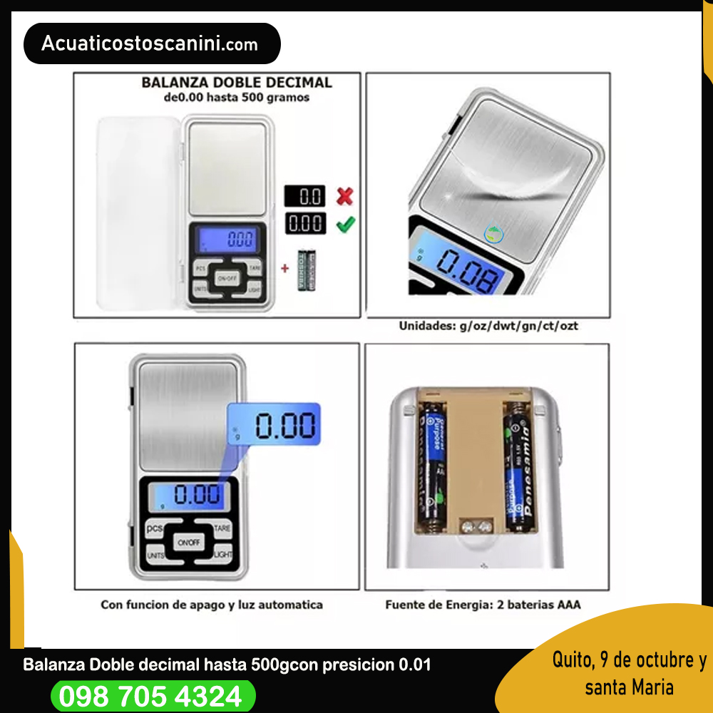 Gramera digital Doble Decimal 0.00 -500 gramos pequeña y confiable