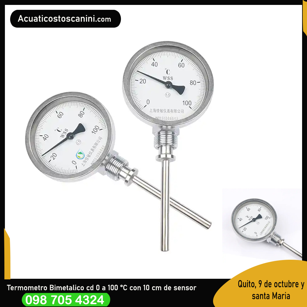 Termómetro Bimetálico 0-100 Grados Celsius con sonda 